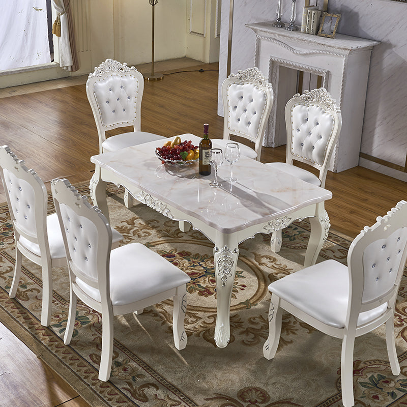 Rectangle Victorian Style Dining Table Fixed Table with Stone 51.2"L x 31.5"W x 29.5"H Without Chairs Clearhalo 'Dining Tables & Seating' 'Dining Tables' 'dining_table' 'furn' 'furn_dining_table' 'Furniture' 'Kitchen & Dining Furniture' 5661436
