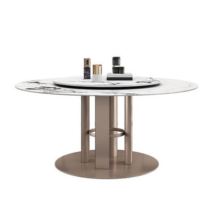 Tavolo da pranzo rotondo in pietra tavolo di lusso tradizionale con piedistallo casual