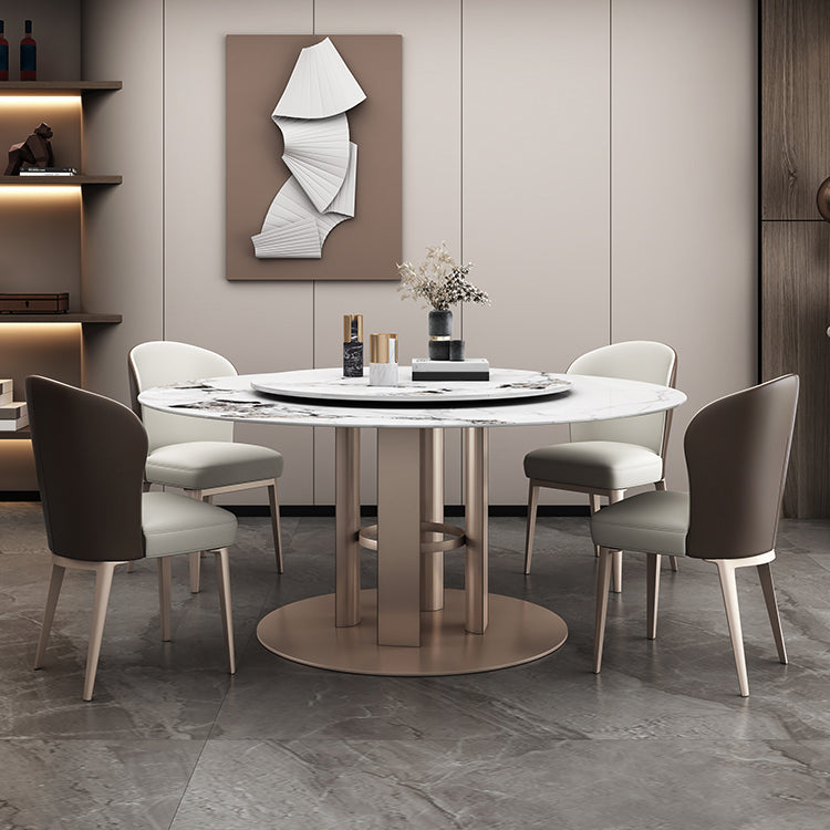 Tavolo da pranzo rotondo in pietra tavolo di lusso tradizionale con piedistallo casual