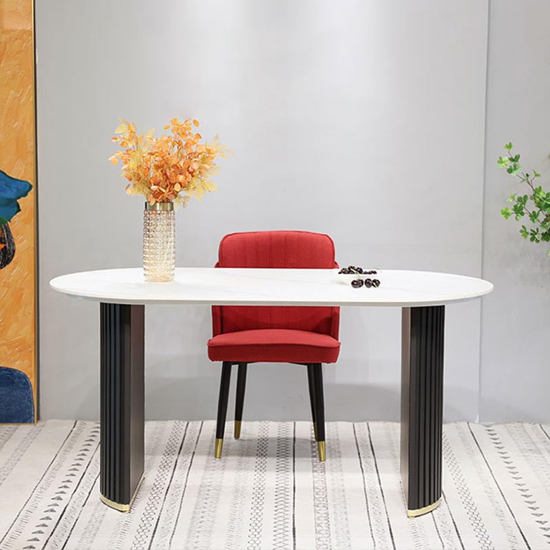 Table à manger en pierre ovale table de piédestal double luxe pour salle à manger