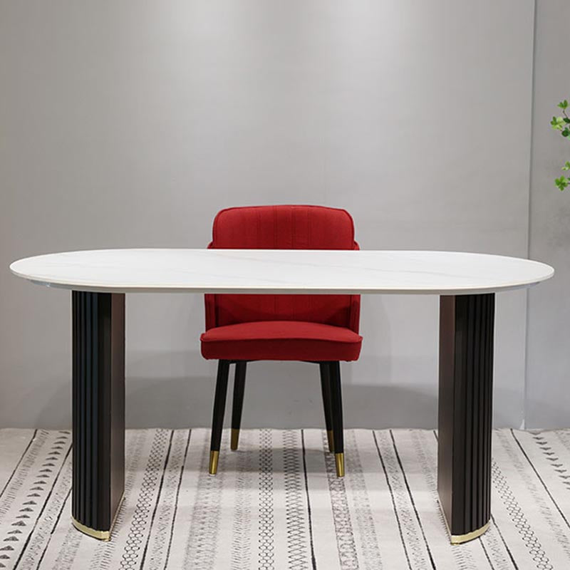 Table à manger en pierre ovale table de piédestal double luxe pour salle à manger