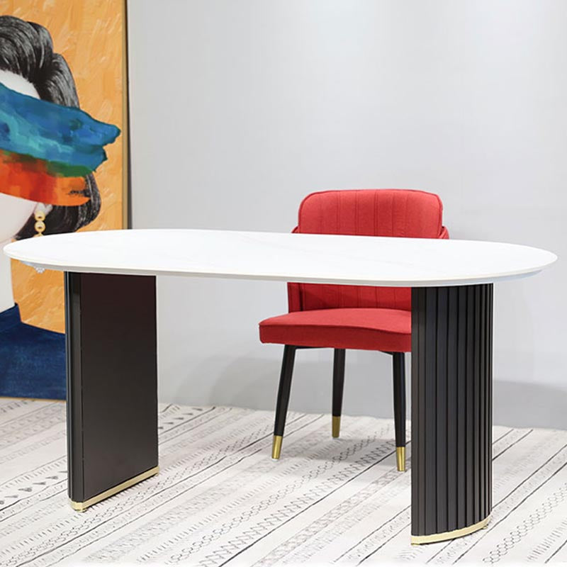 Table à manger en pierre ovale table de piédestal double luxe pour salle à manger