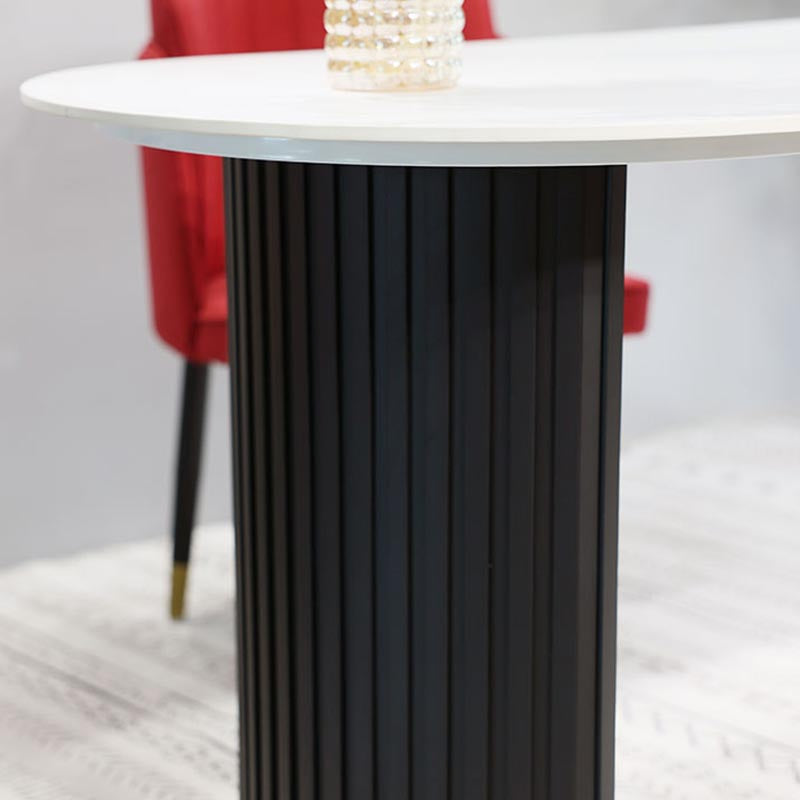 Table à manger en pierre ovale table de piédestal double luxe pour salle à manger