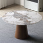 Stone Top Dining Table Modern Round Dining Table with Wood Pedestal Base without turntable 59.1"L x 59.1"W x 29.5"H Without Chairs Clearhalo 'Dining Tables & Seating' 'Dining Tables' 'dining_table' 'furn' 'furn_dining_table' 'Furniture' 'Kitchen & Dining Furniture' 5661621