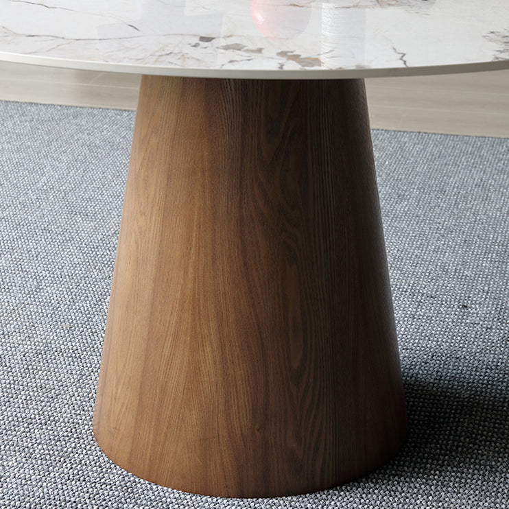 Stone Top Dining Table Modern Round Dining Table with Wood Pedestal Base without turntable Clearhalo 'Dining Tables & Seating' 'Dining Tables' 'dining_table' 'furn' 'furn_dining_table' 'Furniture' 'Kitchen & Dining Furniture' 5661626