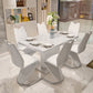 Luxury Artificial Wood Dining Table Rectangle White Table with Metal Pedestal 63"L x 35.4"W x 29.5"H Without Chairs Clearhalo 'Dining Tables & Seating' 'Dining Tables' 'dining_table' 'furn' 'furn_dining_table' 'Furniture' 'Kitchen & Dining Furniture' 5661645