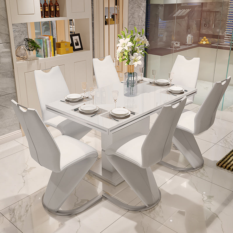Luxury Artificial Wood Dining Table Rectangle White Table with Metal Pedestal 63"L x 35.4"W x 29.5"H Without Chairs Clearhalo 'Dining Tables & Seating' 'Dining Tables' 'dining_table' 'furn' 'furn_dining_table' 'Furniture' 'Kitchen & Dining Furniture' 5661645