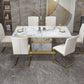 Luxury Sintered Stone Top Table Rectangle Table with Gold Pedestal Clearhalo 'Dining Tables & Seating' 'Dining Tables' 'dining_table' 'furn' 'furn_dining_table' 'Furniture' 'Kitchen & Dining Furniture' 5661658