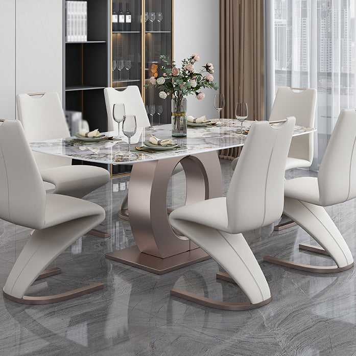 Luxury Sintered Stone Top Table Rectangle Table with Single Pedestal in Rose Gold Clearhalo 'Dining Tables & Seating' 'Dining Tables' 'dining_table' 'furn' 'furn_dining_table' 'Furniture' 'Kitchen & Dining Furniture' 5661708