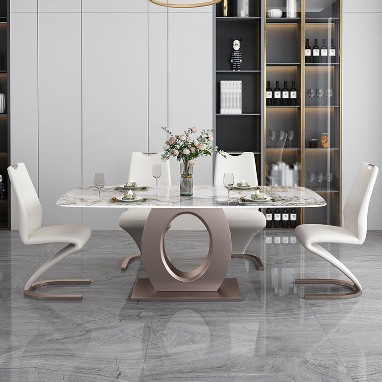 Luxury Sintered Stone Top Table Rectangle Table with Single Pedestal in Rose Gold Clearhalo 'Dining Tables & Seating' 'Dining Tables' 'dining_table' 'furn' 'furn_dining_table' 'Furniture' 'Kitchen & Dining Furniture' 5661709