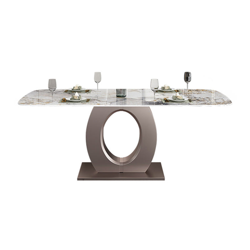 Luxury Sintered Stone Top Table Rectangle Table with Single Pedestal in Rose Gold 51.2"L x 31.5"W x 29.5"H Without Chairs Clearhalo 'Dining Tables & Seating' 'Dining Tables' 'dining_table' 'furn' 'furn_dining_table' 'Furniture' 'Kitchen & Dining Furniture' 5661712