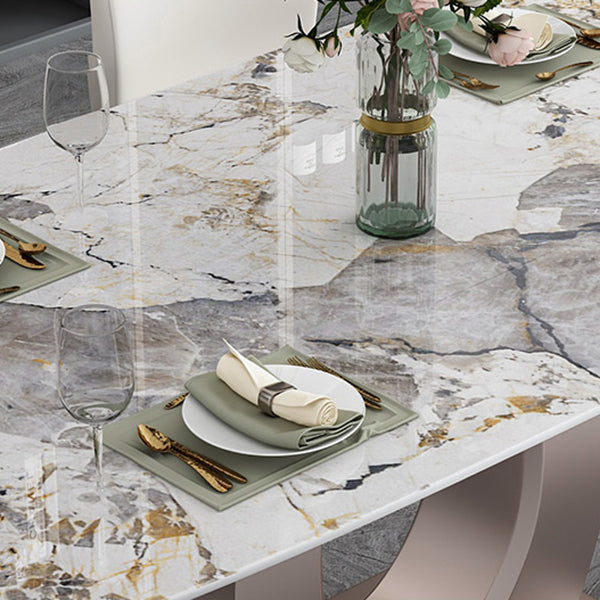 Luxury Sintered Stone Top Table Rectangle Table with Single Pedestal in Rose Gold Clearhalo 'Dining Tables & Seating' 'Dining Tables' 'dining_table' 'furn' 'furn_dining_table' 'Furniture' 'Kitchen & Dining Furniture' 5661715