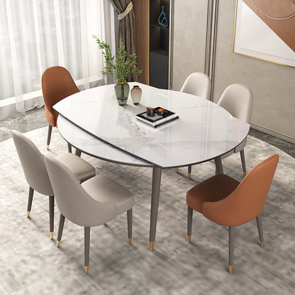 Table ronde en pierre fritrée de luxe extensible avec 4 jambes en bois