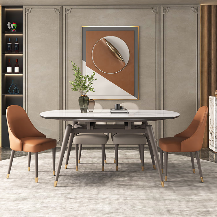 Table ronde en pierre fritrée de luxe extensible avec 4 jambes en bois