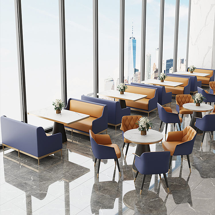 Sillas de comedor de cuero de faux glamoroso sillas de metal para uso de restaurantes