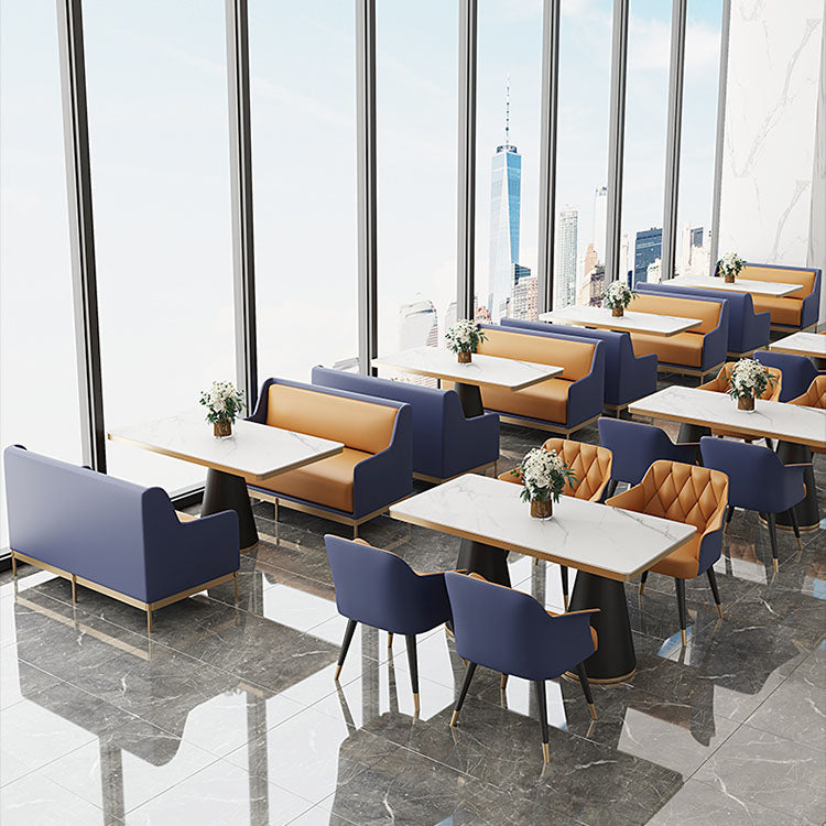 Sillas de comedor de cuero de faux glamoroso sillas de metal para uso de restaurantes