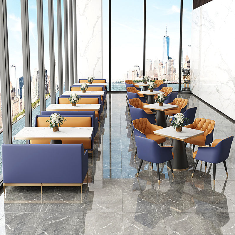 Sillas de comedor de cuero de faux glamoroso sillas de metal para uso de restaurantes