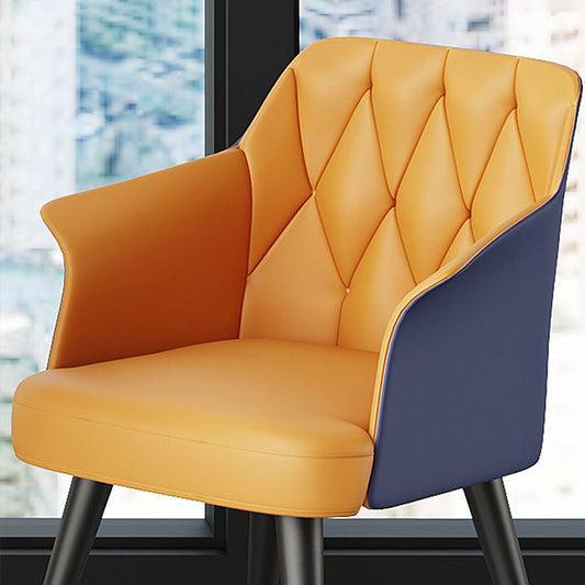 Glam Faux Leather Dining Chair Metal Arm Chairs for Restaurant Use