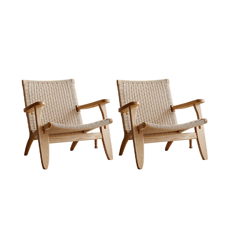 Scandinavian 28.74"Wide Solid Wood Woven Back Arm Chair for Living Room