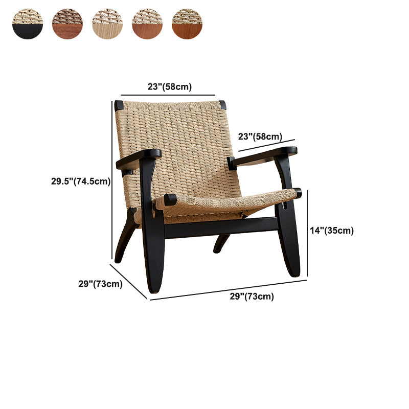 Scandinavian 28.74"Wide Solid Wood Woven Back Arm Chair for Living Room