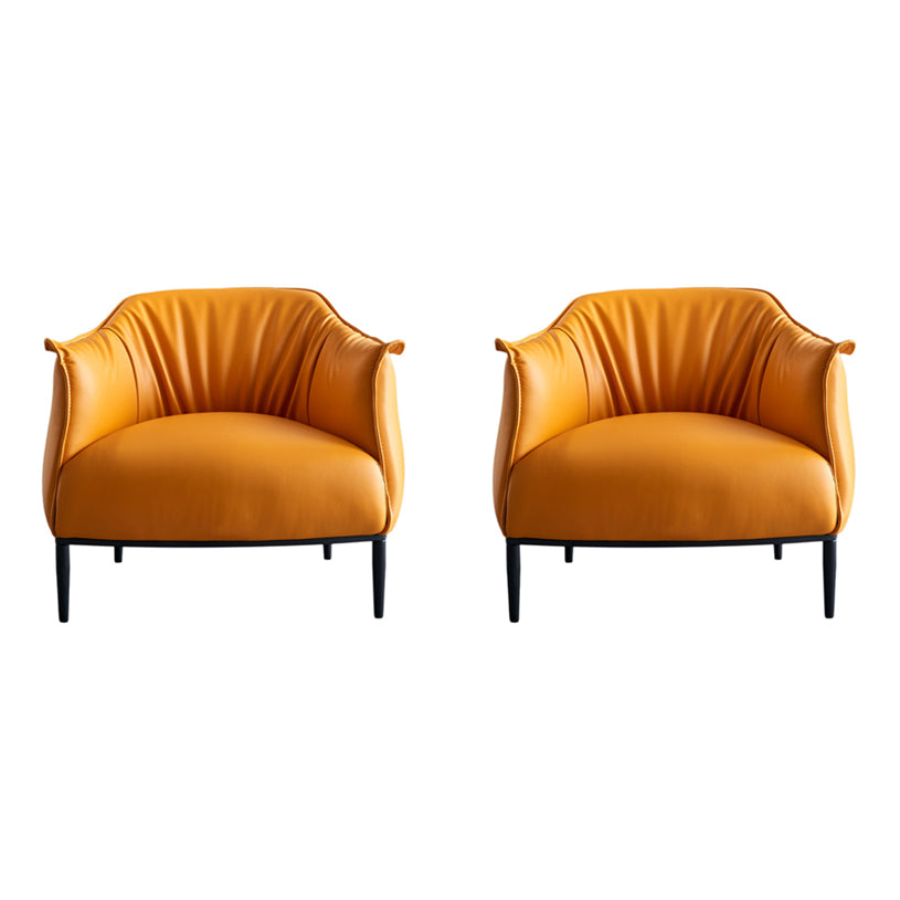 Modern Style Leather Armrest Fixed Backrest Black Base Upholstered Armed Chair