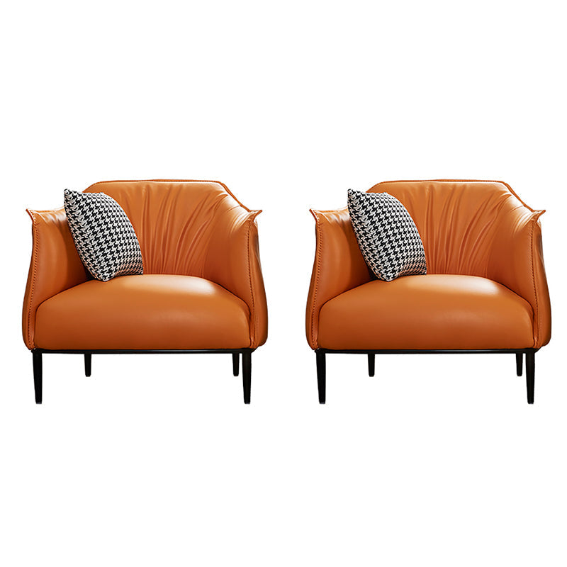 Modern Style Leather Armrest Fixed Backrest Black Base Upholstered Armed Chair