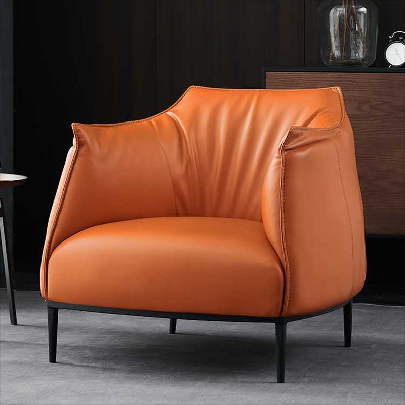 Modern Style Leather Armrest Fixed Backrest Black Base Upholstered Armed Chair