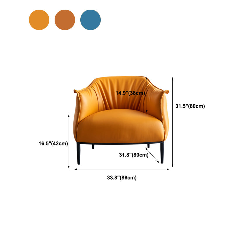 Modern Style Leather Armrest Fixed Backrest Black Base Upholstered Armed Chair