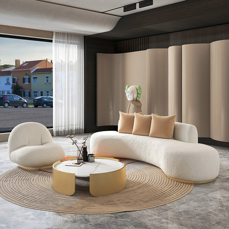 Contemporary Curved Sofa with Tight Back Standard Armless Sofa for Living Room