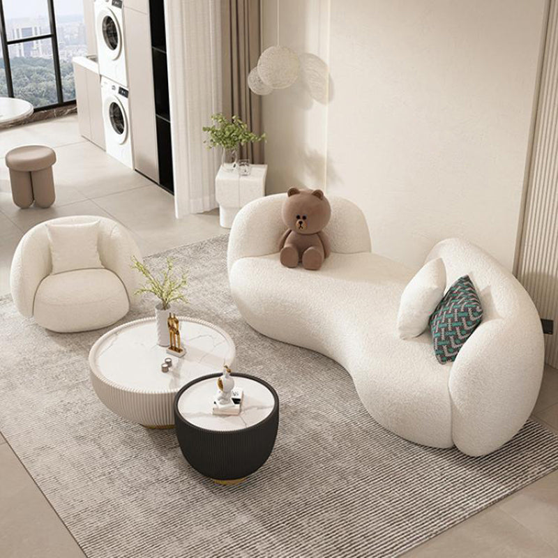 Beige Recessed Arm Curved Sofa for Apartment Contemporary Sofa