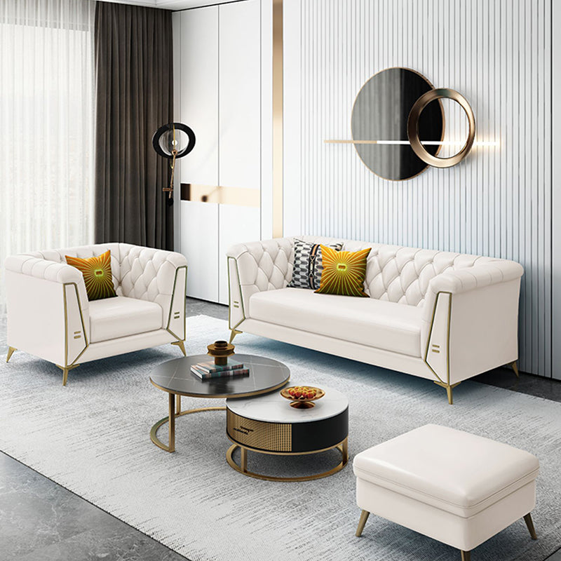 Divano posteriore trapuntato contemporaneo con braccio svasato in pelle finta per l'appartamento