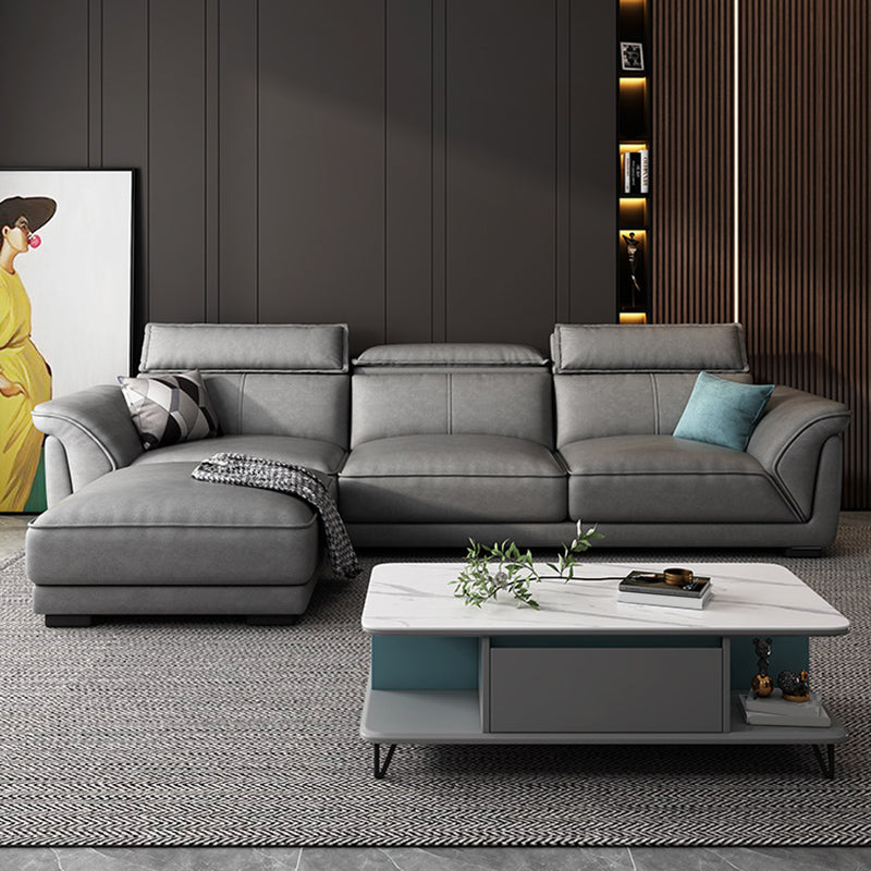 Sofá de cuero sintético gris y chaise moderna bizcho