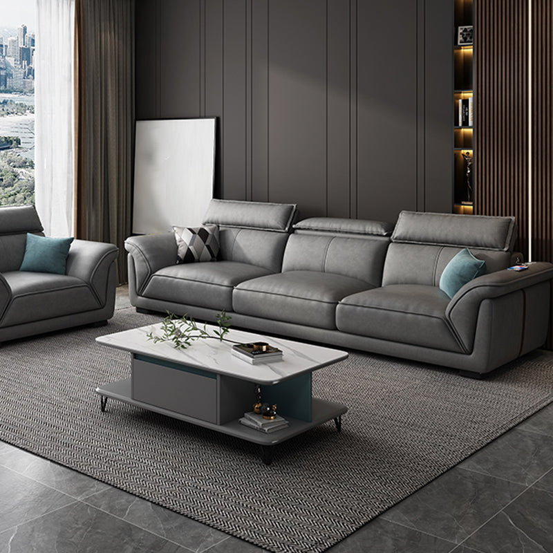 Sofá de cuero sintético gris y chaise moderna bizcho