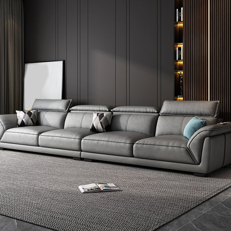 Sofá de cuero sintético gris y chaise moderna bizcho