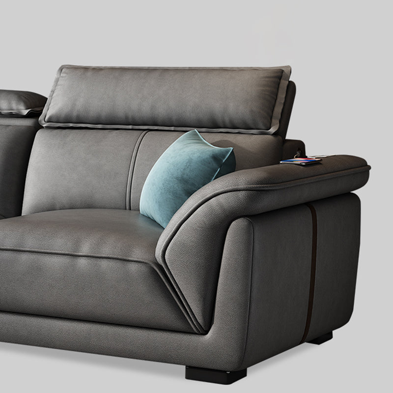 Sofá de cuero sintético gris y chaise moderna bizcho