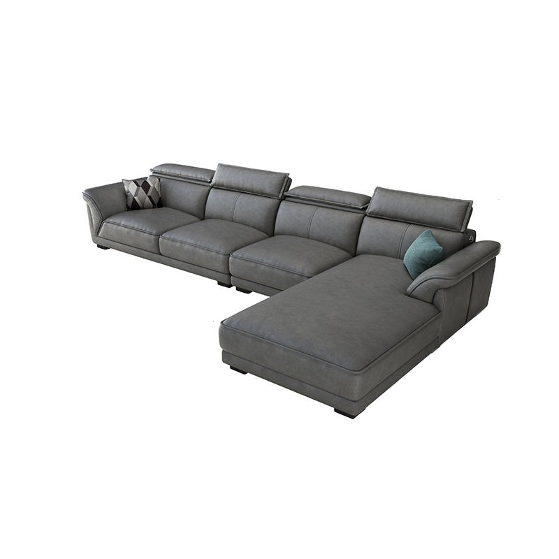 Sofá de cuero sintético gris y chaise moderna bizcho