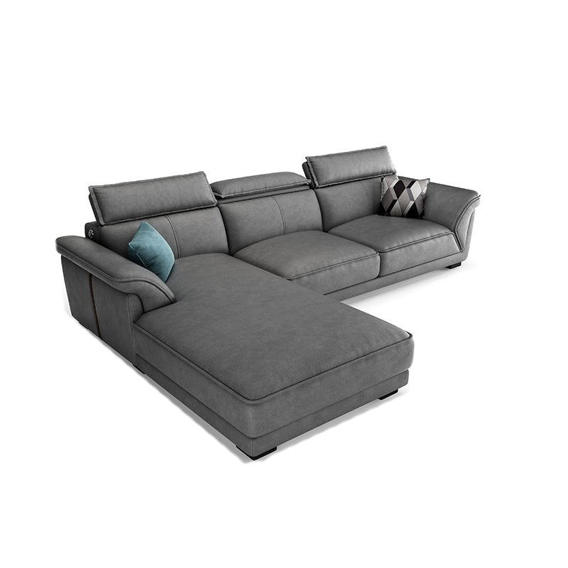 Sofá de cuero sintético gris y chaise moderna bizcho