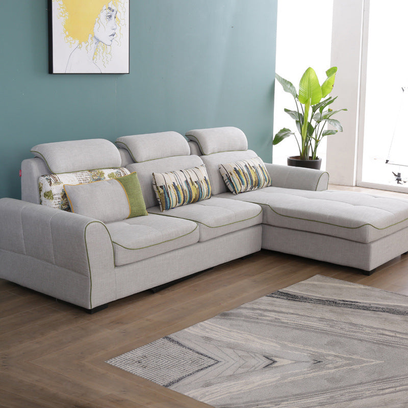 Modern Biscuit Back Sofa with Chaise Linen/Faux Leather Flared Arm Sofa in Gray