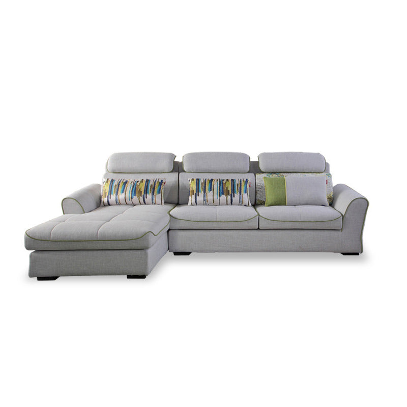 Modern Biscuit Back Sofa with Chaise Linen/Faux Leather Flared Arm Sofa in Gray