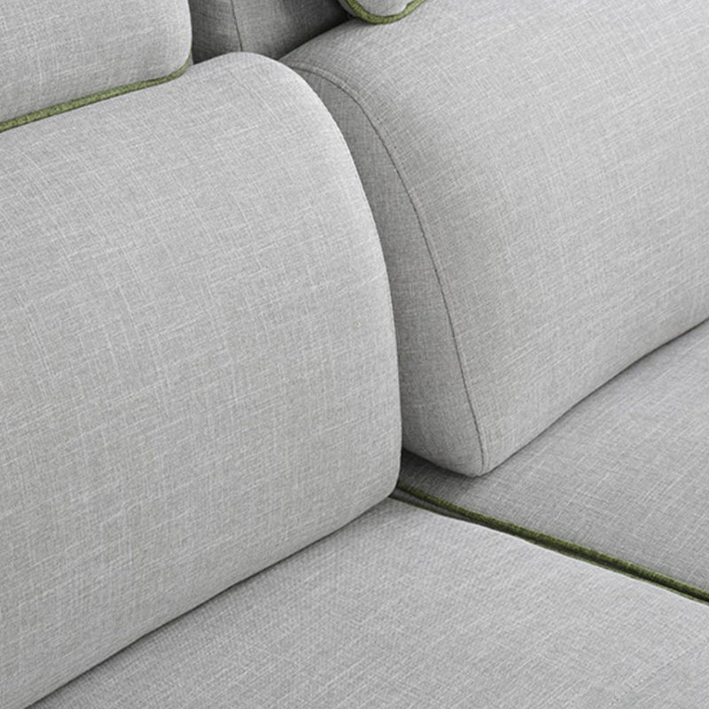 Modern Biscuit Back Sofa with Chaise Linen/Faux Leather Flared Arm Sofa in Gray