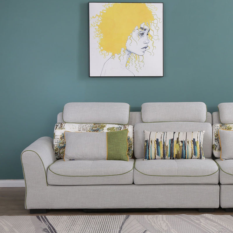 Modern Biscuit Back Sofa with Chaise Linen/Faux Leather Flared Arm Sofa in Gray