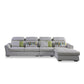 Modern Biscuit Back Sofa with Chaise Linen/Faux Leather Flared Arm Sofa in Gray