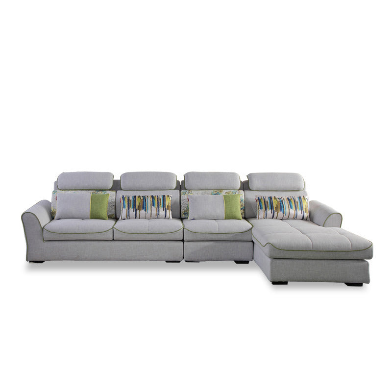 Modern Biscuit Back Sofa with Chaise Linen/Faux Leather Flared Arm Sofa in Gray