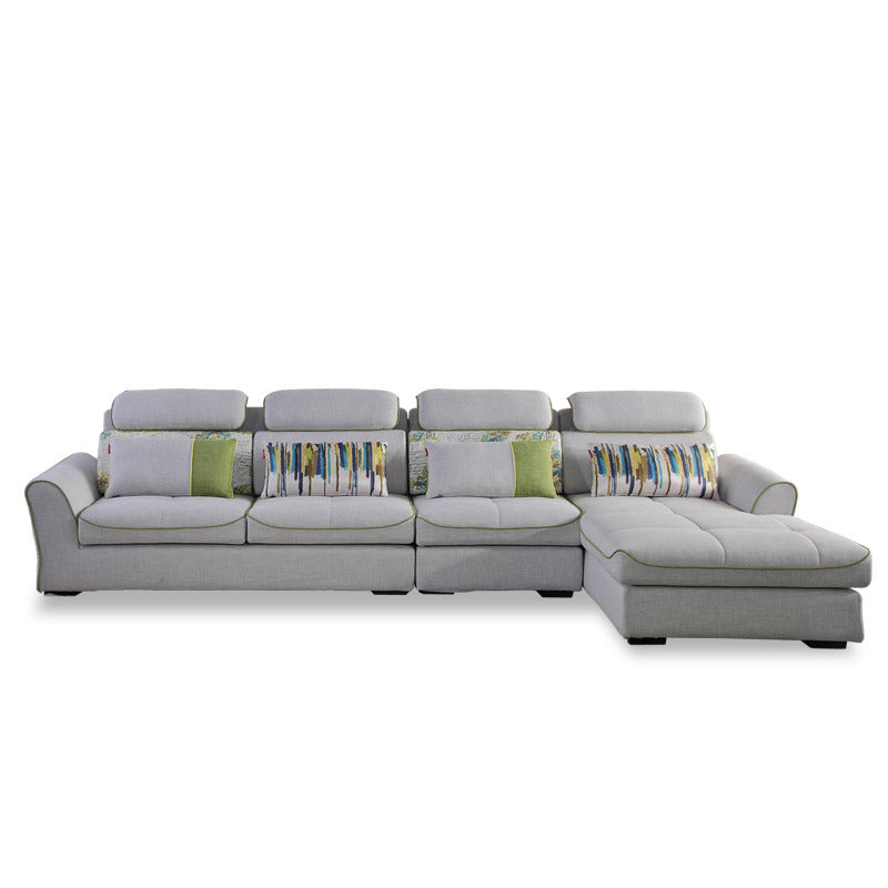 Modern Biscuit Back Sofa with Chaise Linen/Faux Leather Flared Arm Sofa in Gray
