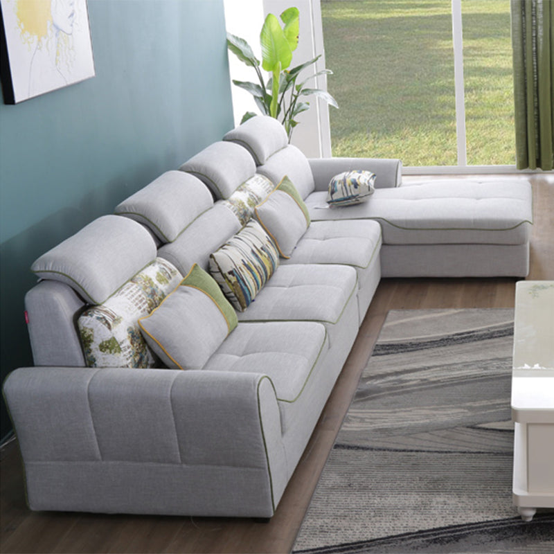 Modern Biscuit Back Sofa with Chaise Linen/Faux Leather Flared Arm Sofa in Gray