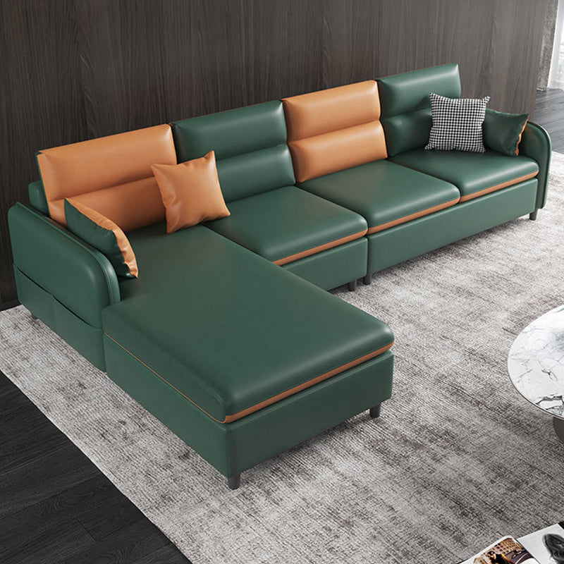 102.36" W 4-Seater Square Arm Sofa & Chaise Faux Leather Sofa with Storage