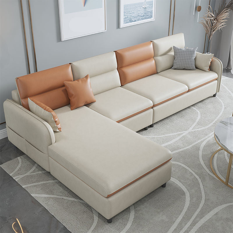 102.36" W 4-Seater Square Arm Sofa & Chaise Faux Leather Sofa with Storage