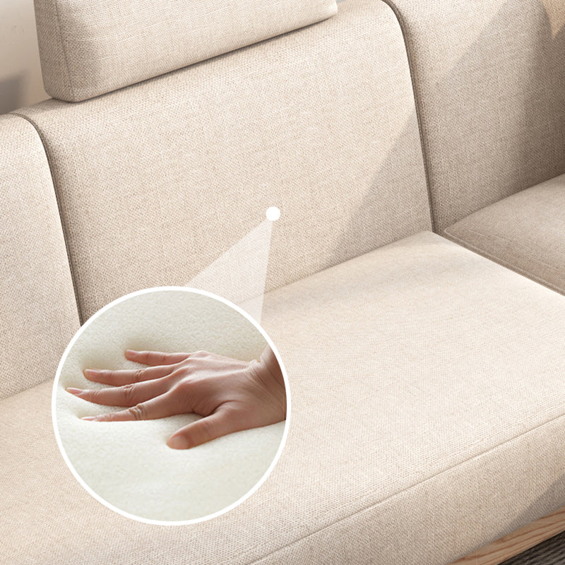 Scandinavian Linen Square Arm Sofa with Chaise with Wood Accents - 106.3" W