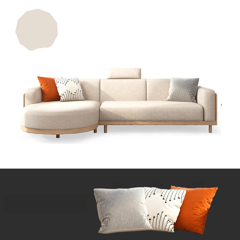 Scandinavian Linen Square Arm Sofa with Chaise with Wood Accents - 106.3" W