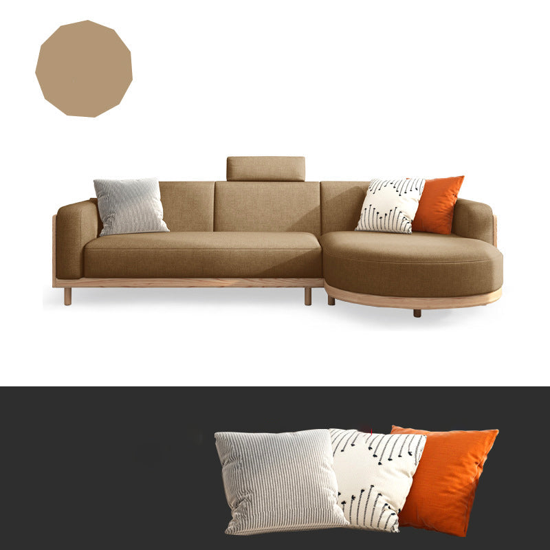 Scandinavian Linen Square Arm Sofa with Chaise with Wood Accents - 106.3" W